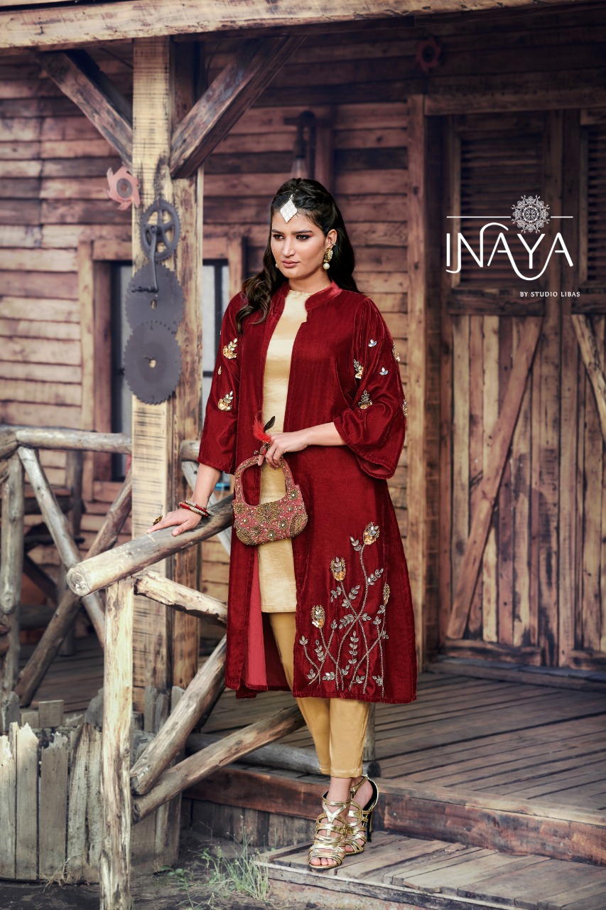 Inaya By Libas Studio Launch Lpc 72 Designer Beautiful Velvet Jacket Top With Bottom Collections