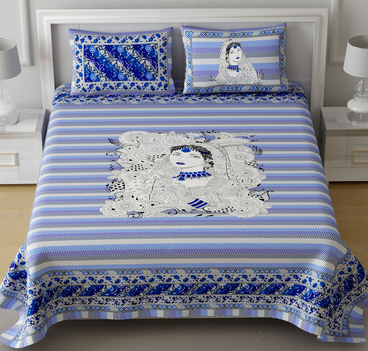 K4u Presents Jalpari King Size Traditional Design Cotton Bedsheet With Matching Pillow Covers