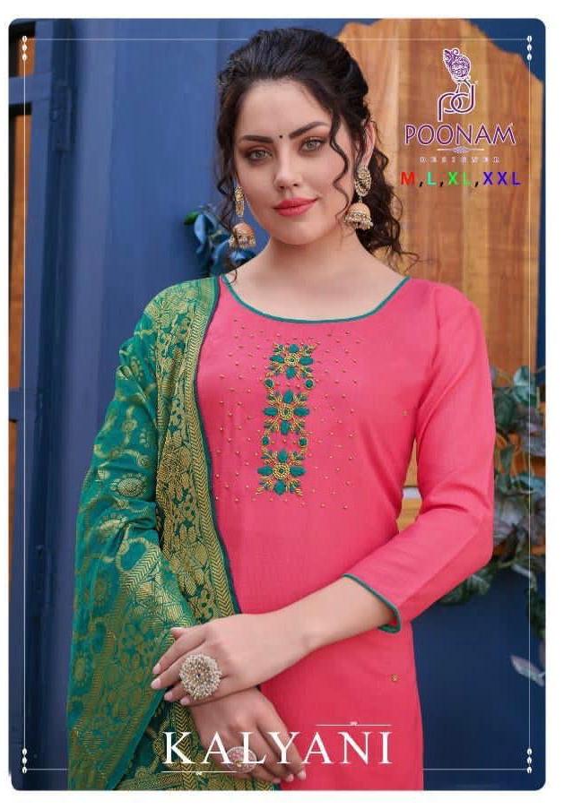 Kalyani By Poonam Designer Cotton Slub With Handwork Kurti With Banarasi Jacquard Dupatta