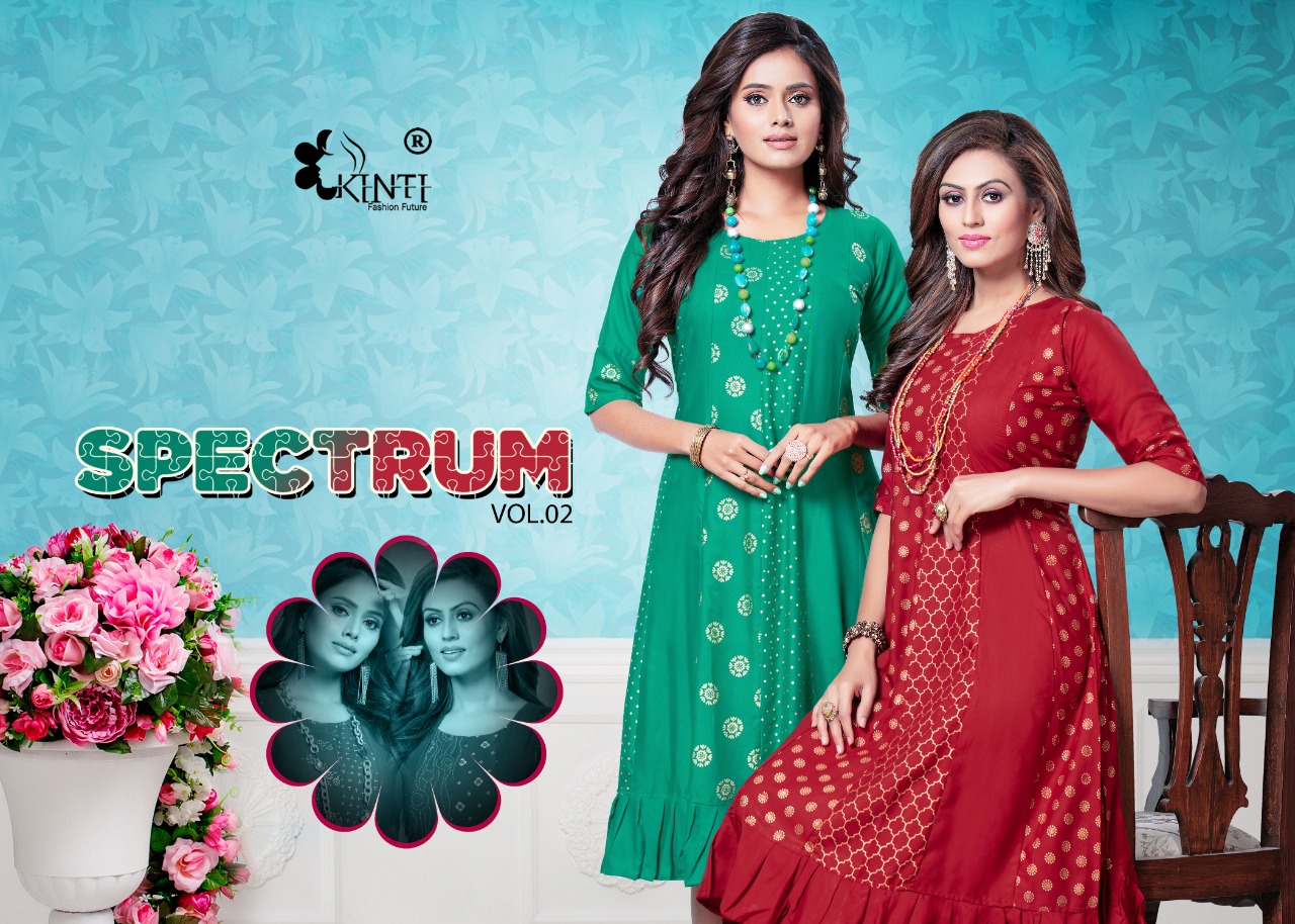 Kinti Launching Spectrum Vol 2 Rayon Regular Wear Kurti Catalogs Exporter In India