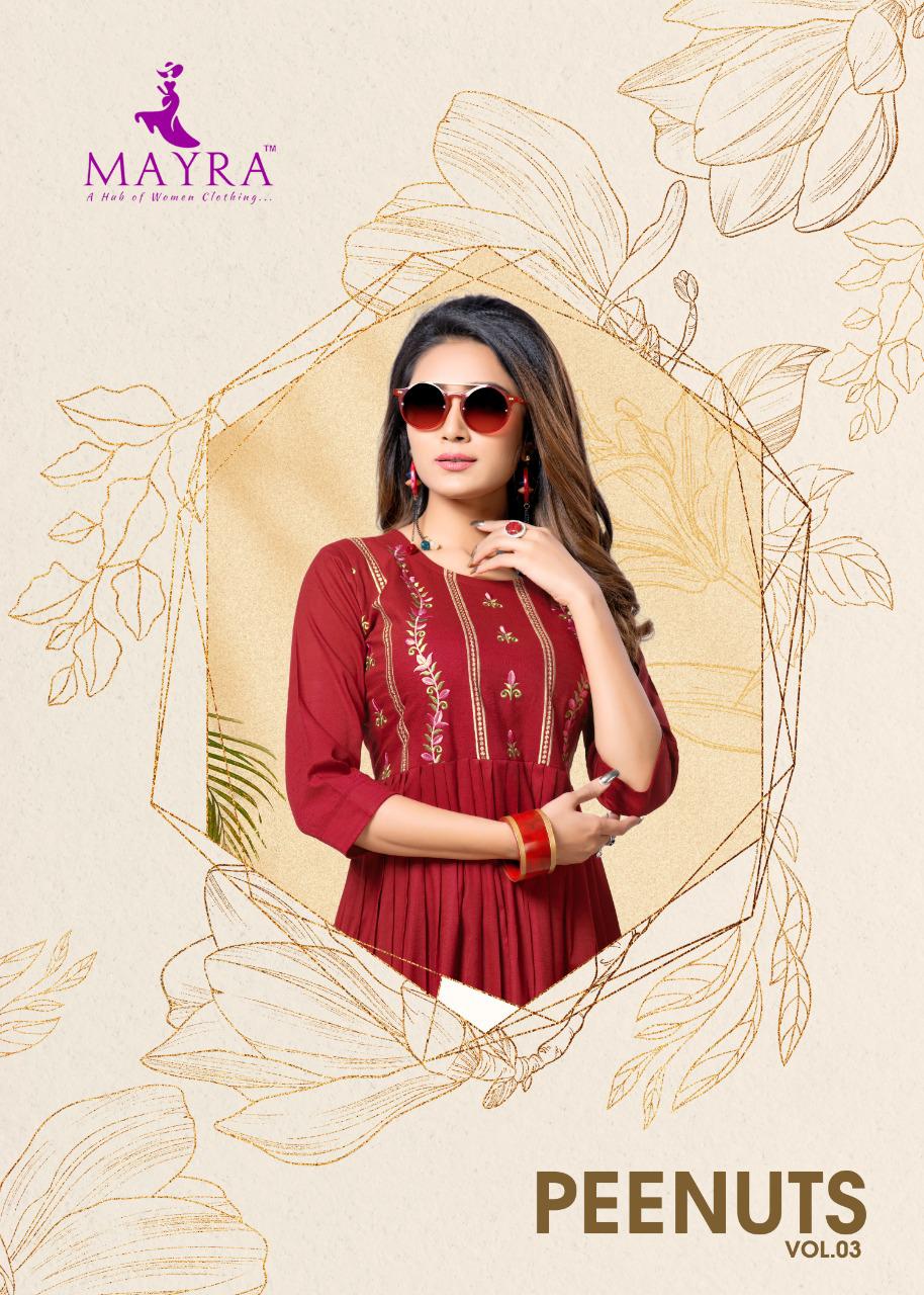 Mayra Peenuts Vol 3 Rayon Slub With Embroidery Casual Wear Kurti At Lowest Rate