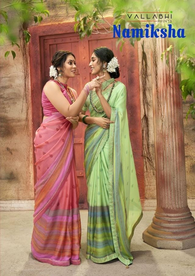 Namiksha By Vallabhi Classy Look Moss Chiffon Saree At Wholesale Price In Surat Market