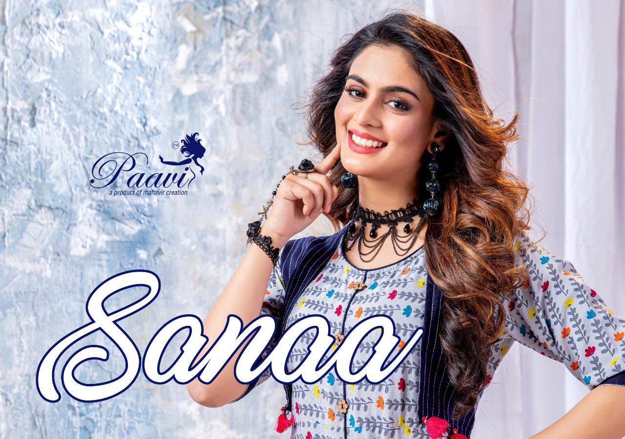 Paavi Presents Sanaa Rayon Print Long Ghera New Style Kurti Catalogs Seller