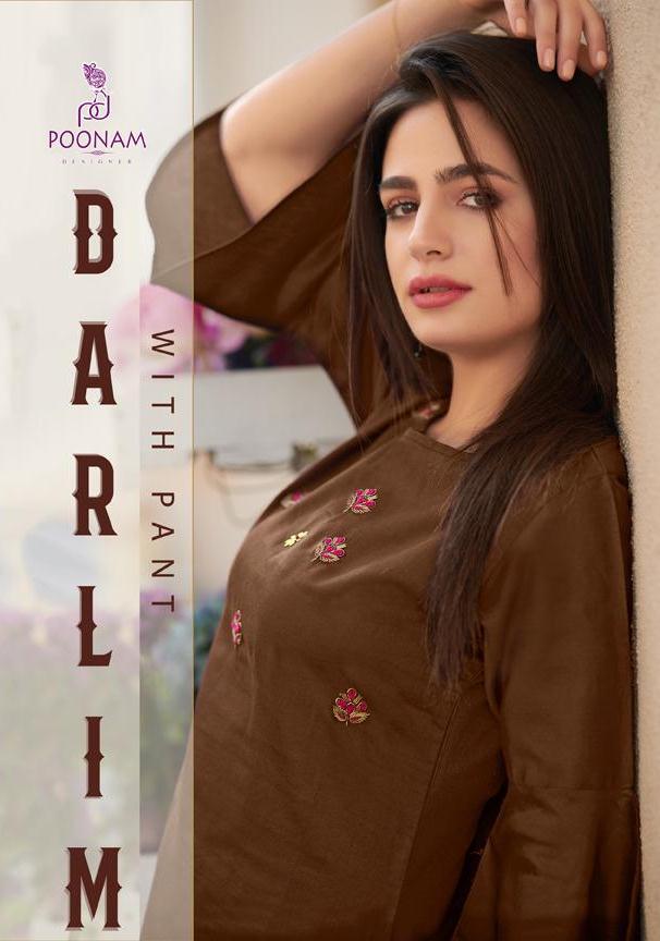 Poonam Designer Darlim Jam Silk Cotton Pretty Look Kurti With Pant Supplier