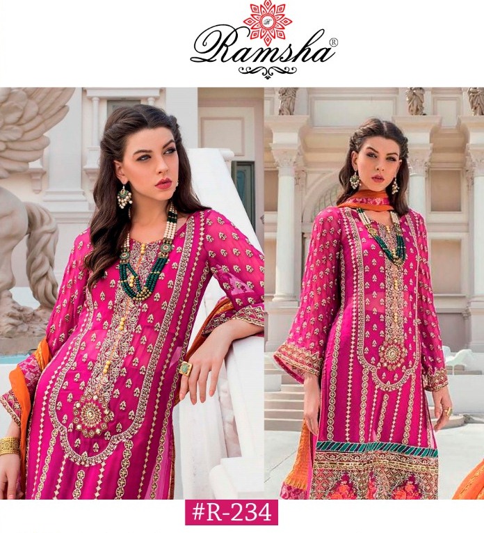 Ramsha Presents R231-235 Series Georgette With Embroidery Work Heavy Salwar Suits