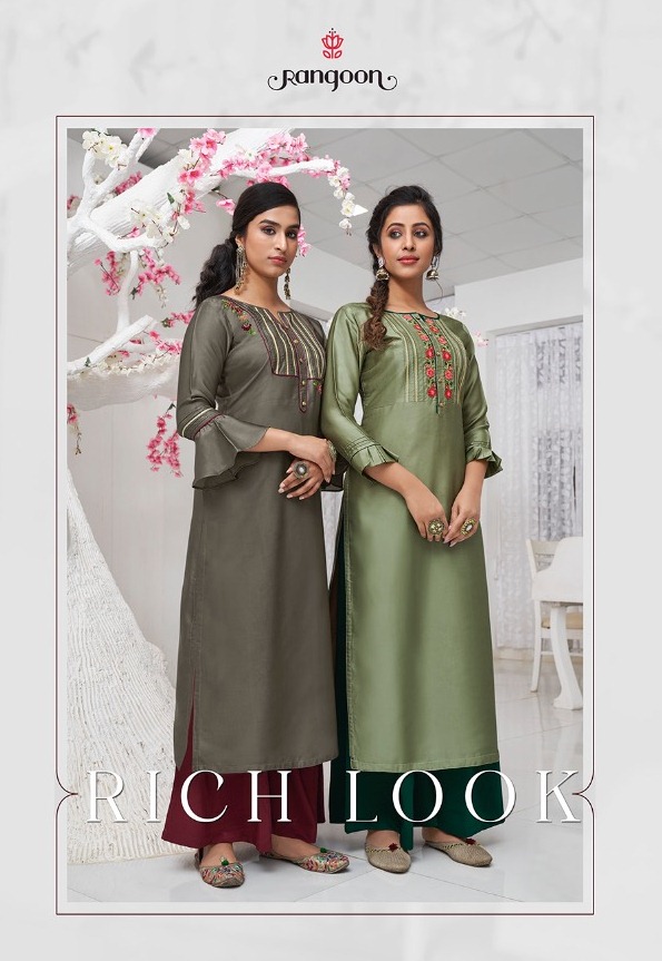 Rangoon Launch Rich Look Russian Silk Satin Charming Look Kurti With Plazzo Set