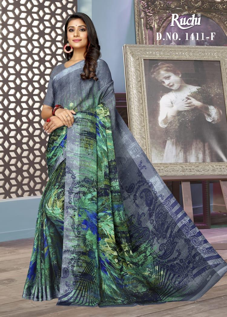 Ruchi Blueberry D No 1411 Chiffon Printed Saree With Satin Border Colection