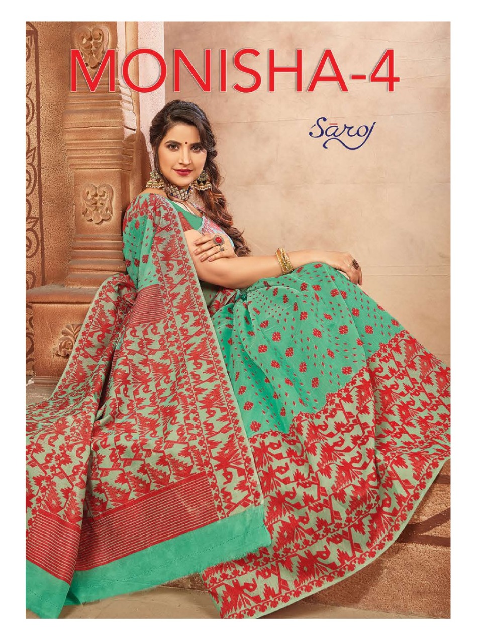 Saroj Presenting Monisha Vol 4 New Design Print Cotton Base Saree Catalogs Seller