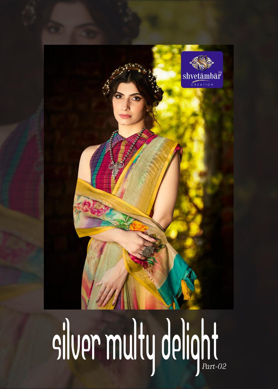 Shvetambar Creation Presents Silver Multy Delight Vol 2 Linen Casual Saree Catalogs