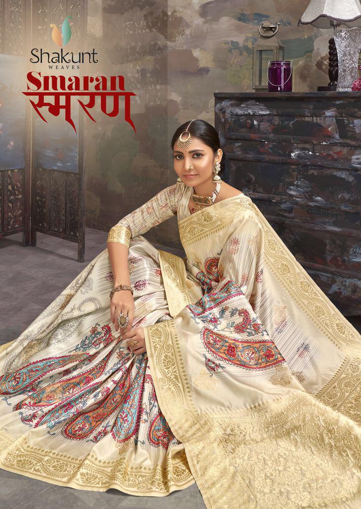 Smaran By Shakunt Digital Print Silk Designer Heavy Classy Look Saree At Affordable Price