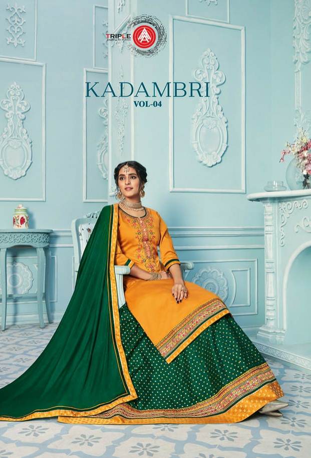 Triple Aaa Presents Kadambari Vol 4 Jam Silk With Work Bottom Lehenga Style Salwar Suits