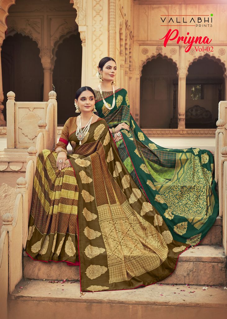 Vallabhi Launching Priyna Vol 2 Vichitra Print New Design Stylish Saree Online Collections