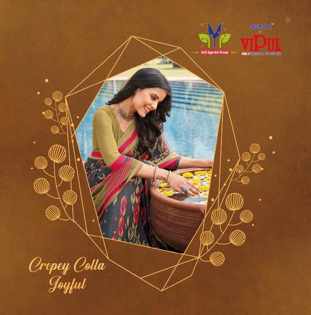 Vipul Crepey Colla Joyfull Elegant Look Standard Colour Crape Saree Catalogs