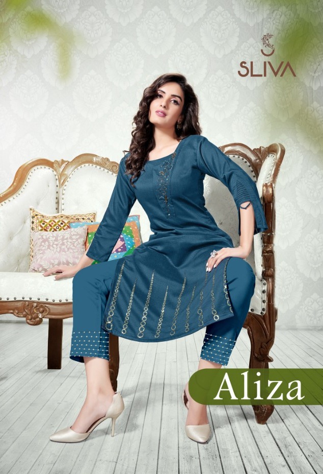 Aliza By Sliva Chinon Slub With Work Kurti With Pant At Online Shopping In Surat Market