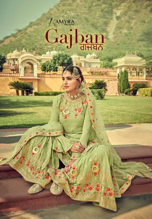 Amyra Designer Gajban Heavy Georgette Embroidery Work Sharara Bottom Designer Suits