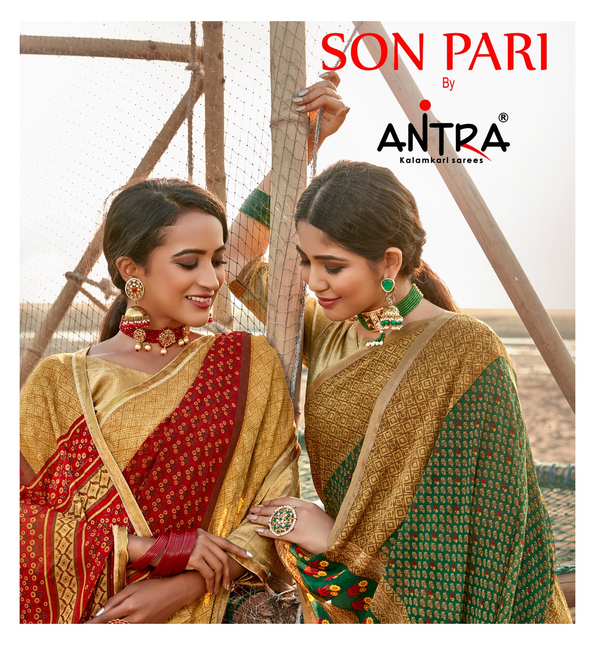 Antra Present Son Pari Georgette Printed Saree With Jacquard Border Concept