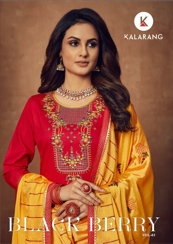 Black Berry Vol 3 By Kalarang Jam Silk Cotton With Embroidery Work Long Suits Exporter