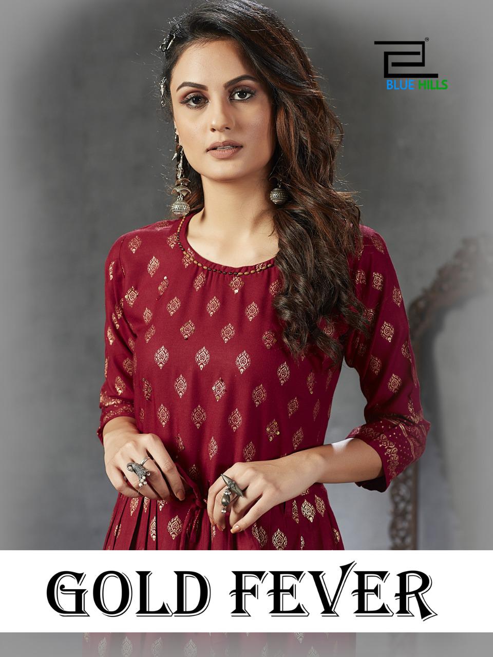 Blue Hills Launch Gold Fever Rayon With Work Long Stylish Kurti For Girls Collections