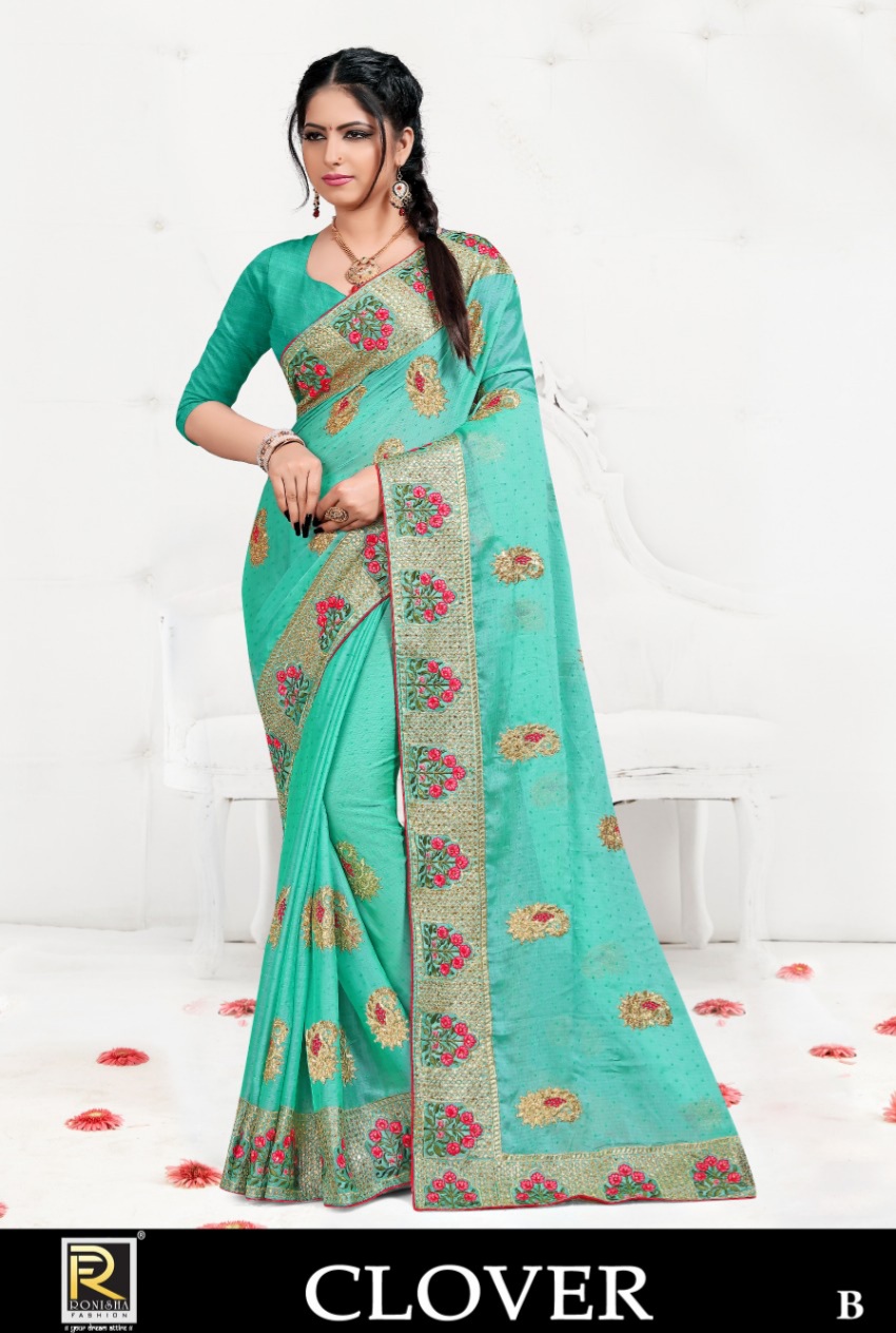 Clover By Ranjna Saree Jenni Butti With Embroidery Designer Saree Supplier