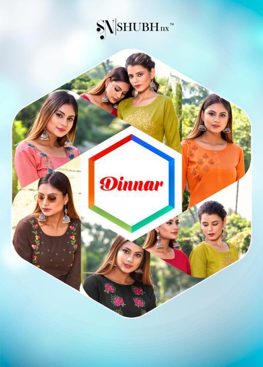 Dinnar By Shubh Nx Slub Embroidery Daily Wear Cheap Rate Kurti Catalogue