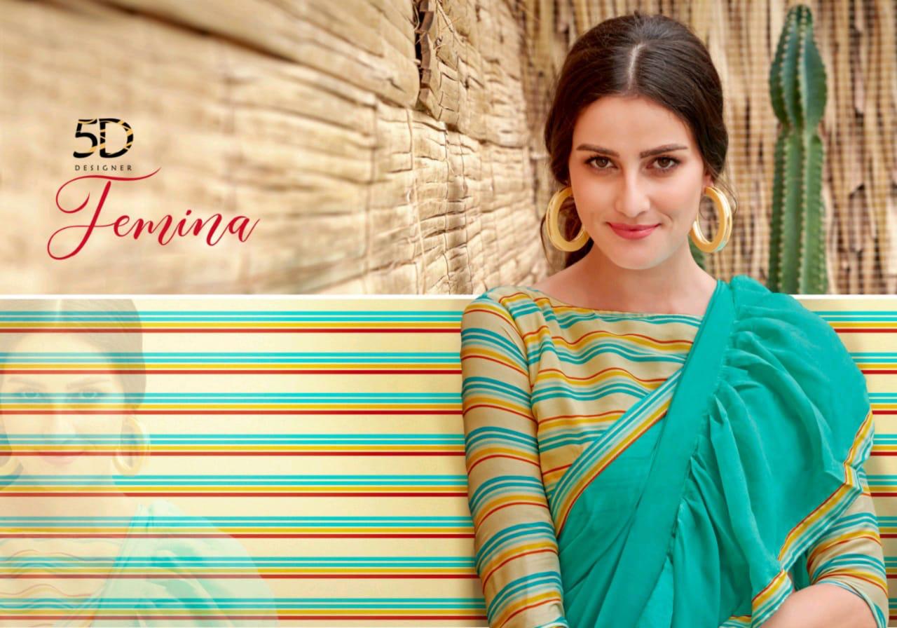 Femina By 5d Designer Georgette Frill Saree Collection