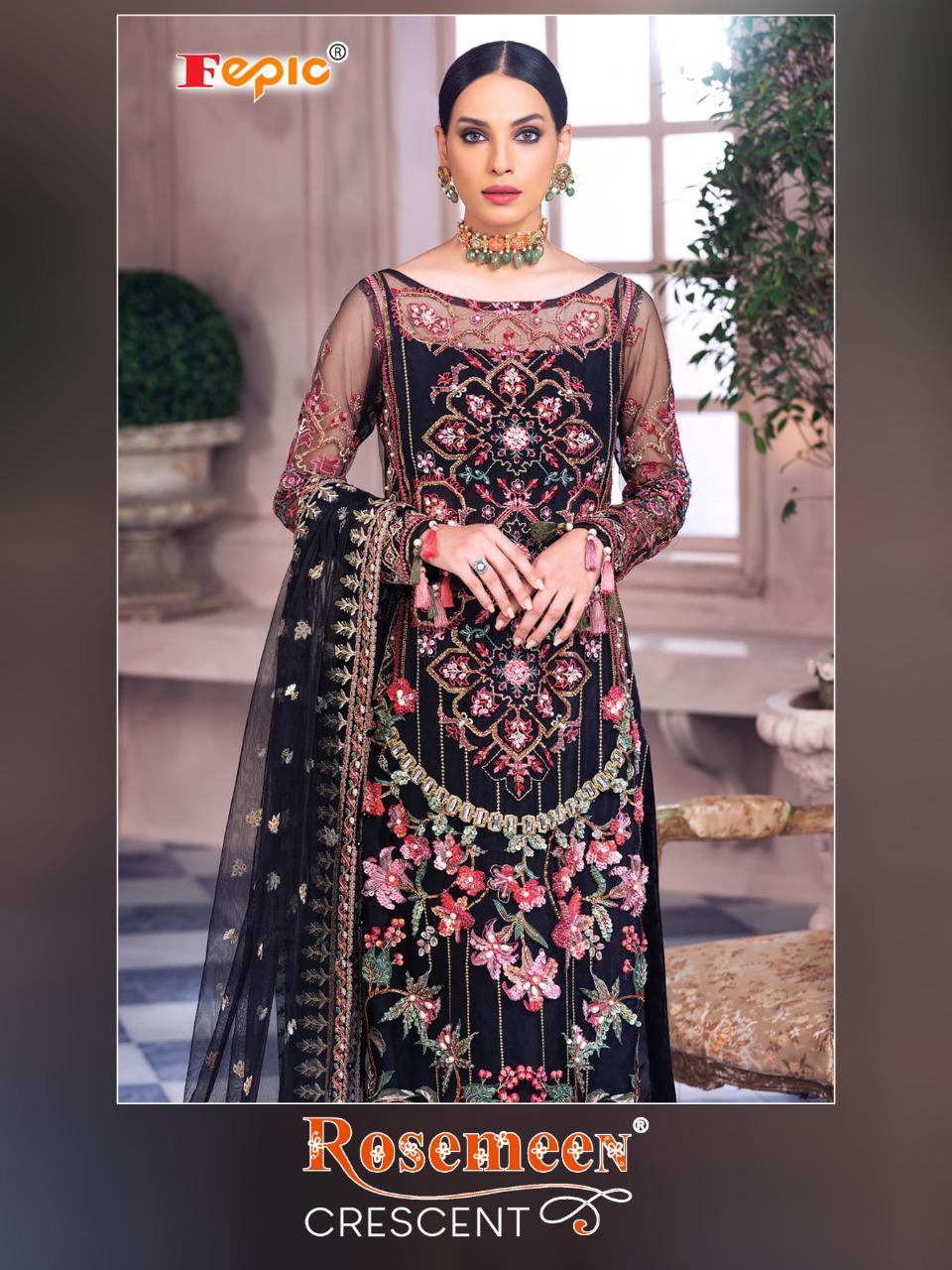 Fepic Cresent Georgette Net Handwork Pakistani Dress Materials Wholesaler