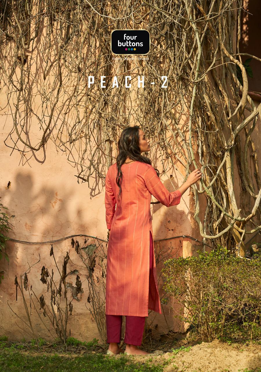 Four Buttons Peach Vol 2 Weaving Cotton Kurti With Pant Women Collection