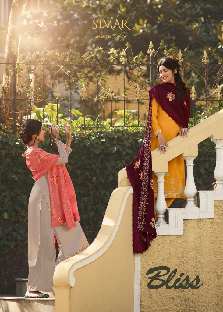 Glossy Simar Launch Bliss Tussar Silk With Embroidery Work Festival Wear Traditional Suits