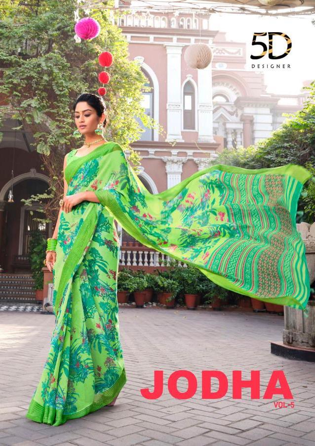 Jodha Vol 5 By 5d Designer Pure Georgette Printed Saree With Jacquard Border Concept