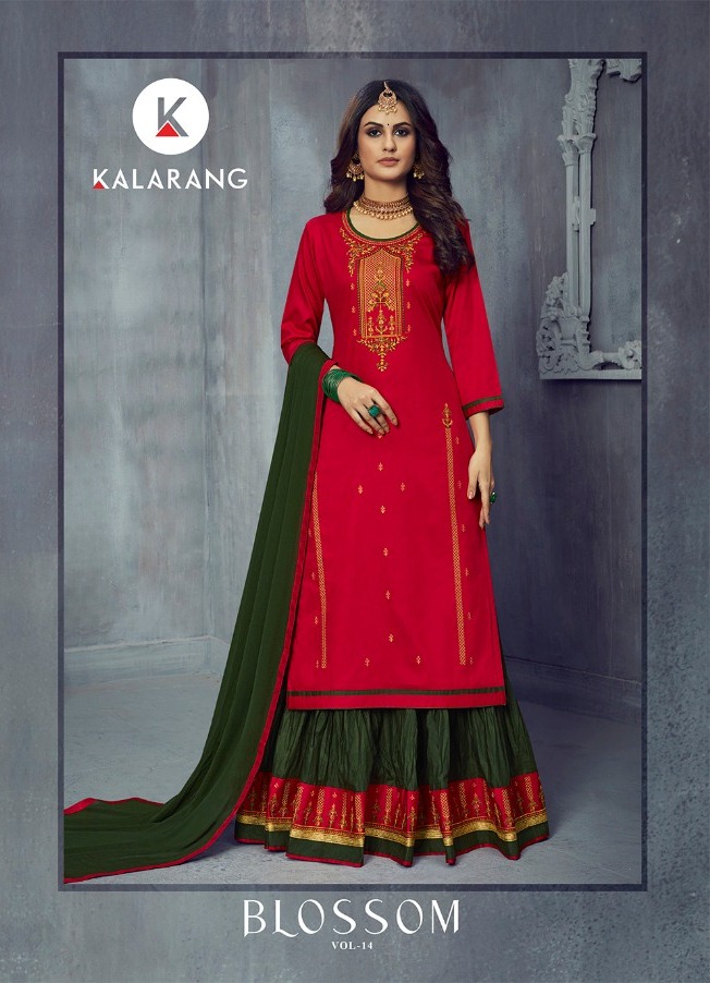 Kalarang Blossom Vol 14 Jam Silk Cotton Embroidery Work Long Salwar Kameez In India