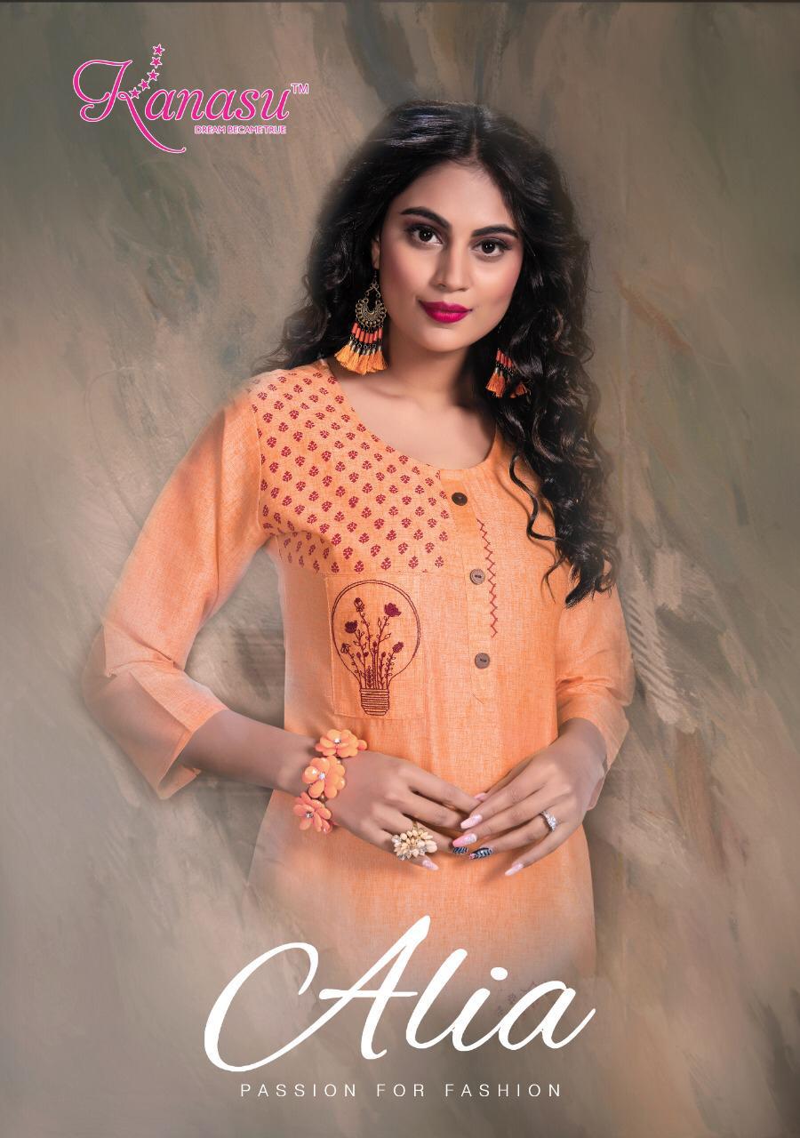 Kanasu Launch Alia Cotton Straight Work Kurti Women Top Collection