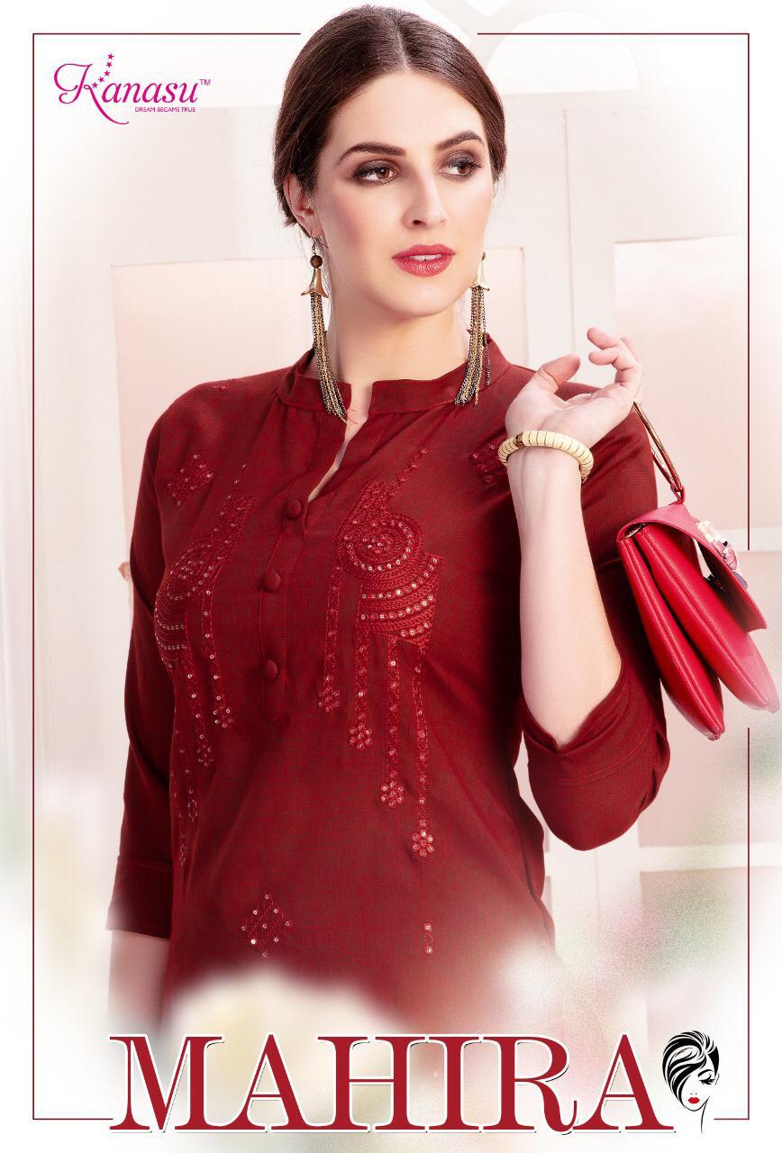 Kanasu Mahira Rayon Work Formal Wear Kurti Supplier