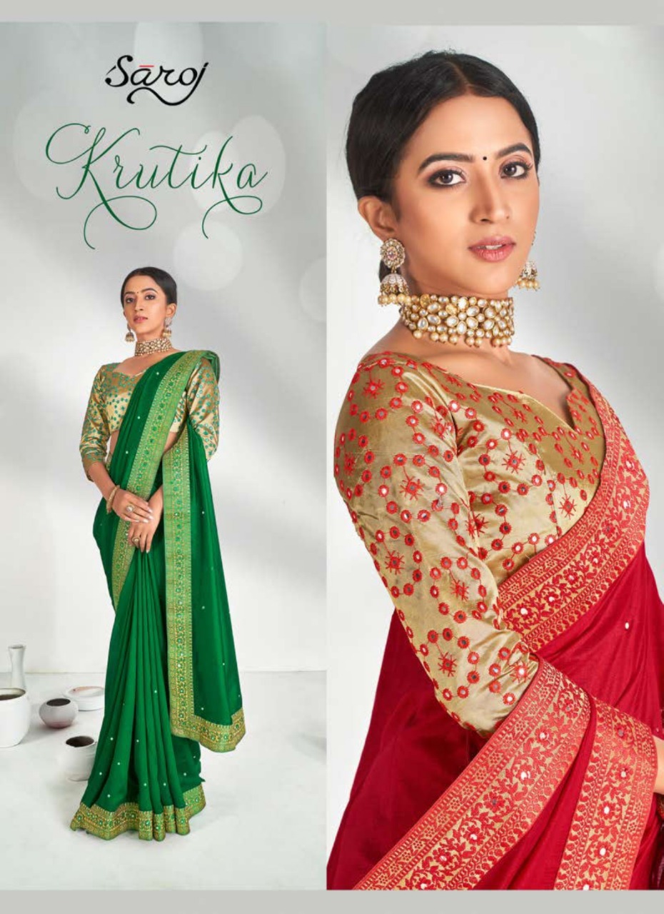 Krutika By Saroj Vichitra Silk Mirror Art Work Designer Stylish Saree In India