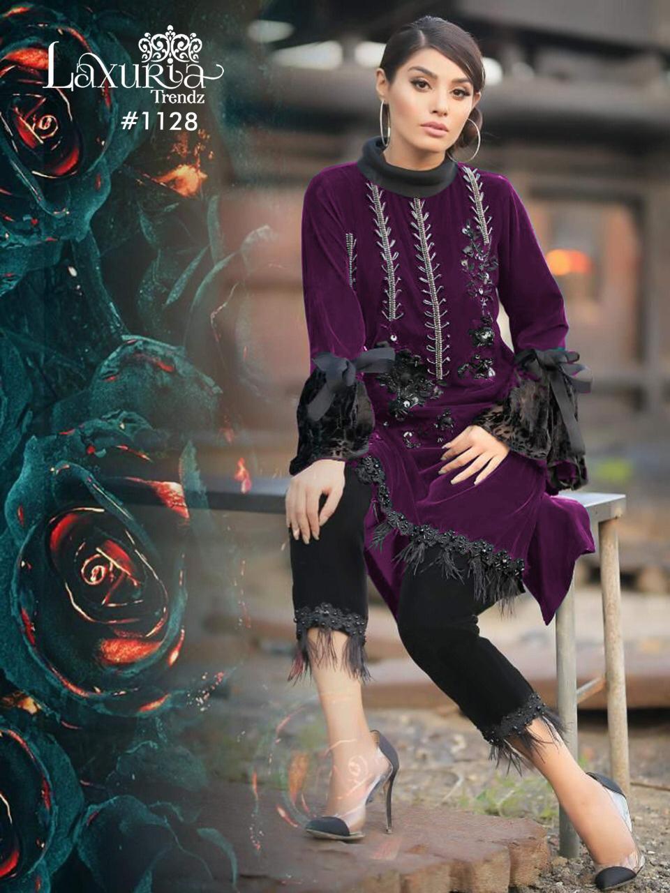 Laxuria Trendz Presents D No 1128 Velvet Beautiful Winter New Collections 2021 Kurti With Pant