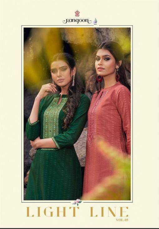 Light Line Vol 5 By Rangoon Fancy Silk Work Casual Wear Kurti Wholesaler