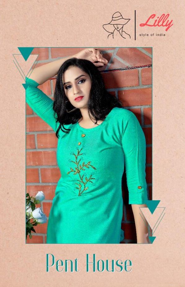 Lilly Style Of India Pent House Rayon With Work Casual Wear Kurti With Pant For Girls