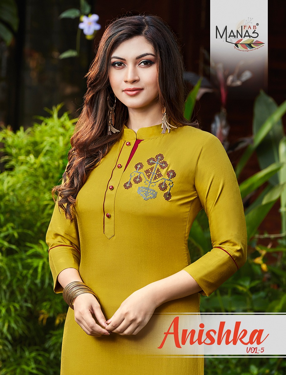 Manas Fab Launch Anishka Vol 5 Rayon Embroidery Work Kurti With Bottom Catalogs