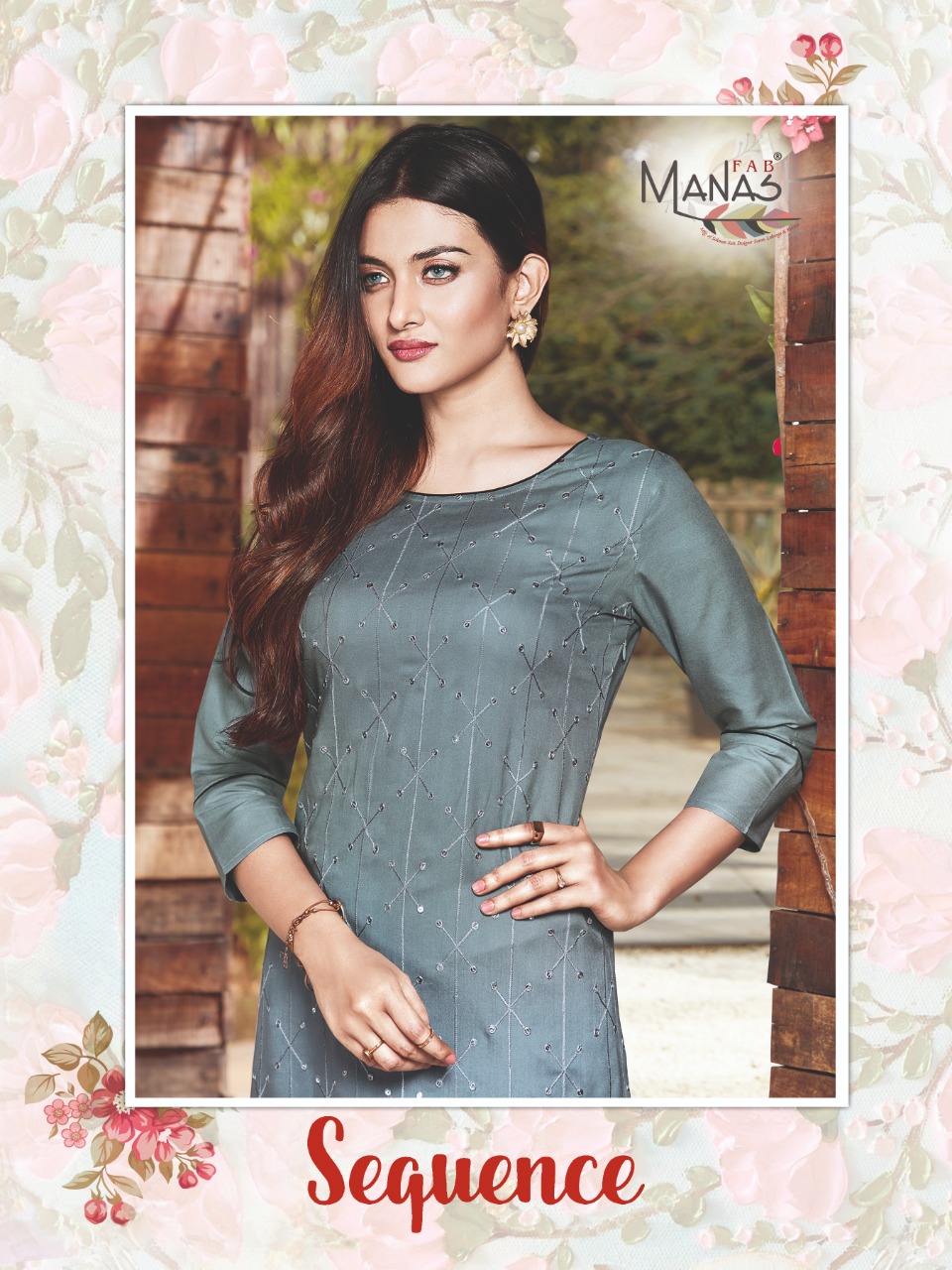 Manas Fab Launch Sequence Rayon Embroidery Work Casual Wear Kurti Catalogs Exporter