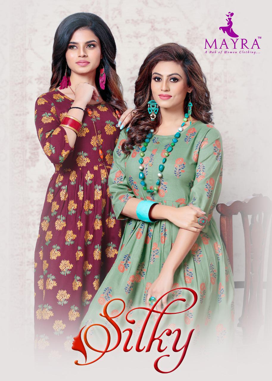 Mayra Silky Rayon Slub Golden Print Casual Wear Kurti At Wholesale Rate