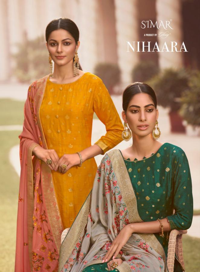 Nihaara By Glossy Simar Viscose Dola Jacquard Functional Wear Heavy Look Salwar Suits