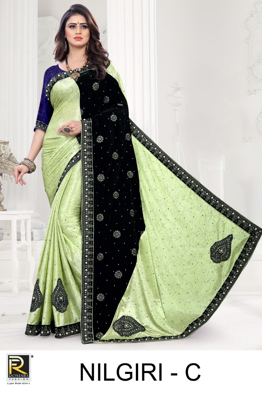 Nilgiri By Ranjna Saree Embroidery Work Lycra Velvet Heavy Stylish Saree