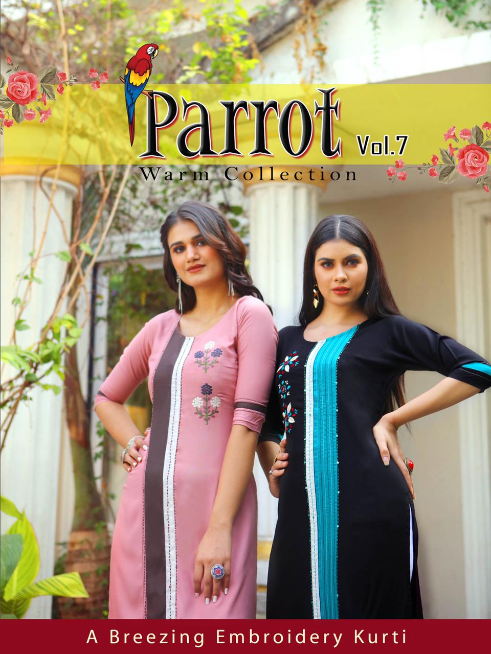 Parrot Vol 7 By Aradhna Rayon Embroidery Straight Daily Wear Kurtis