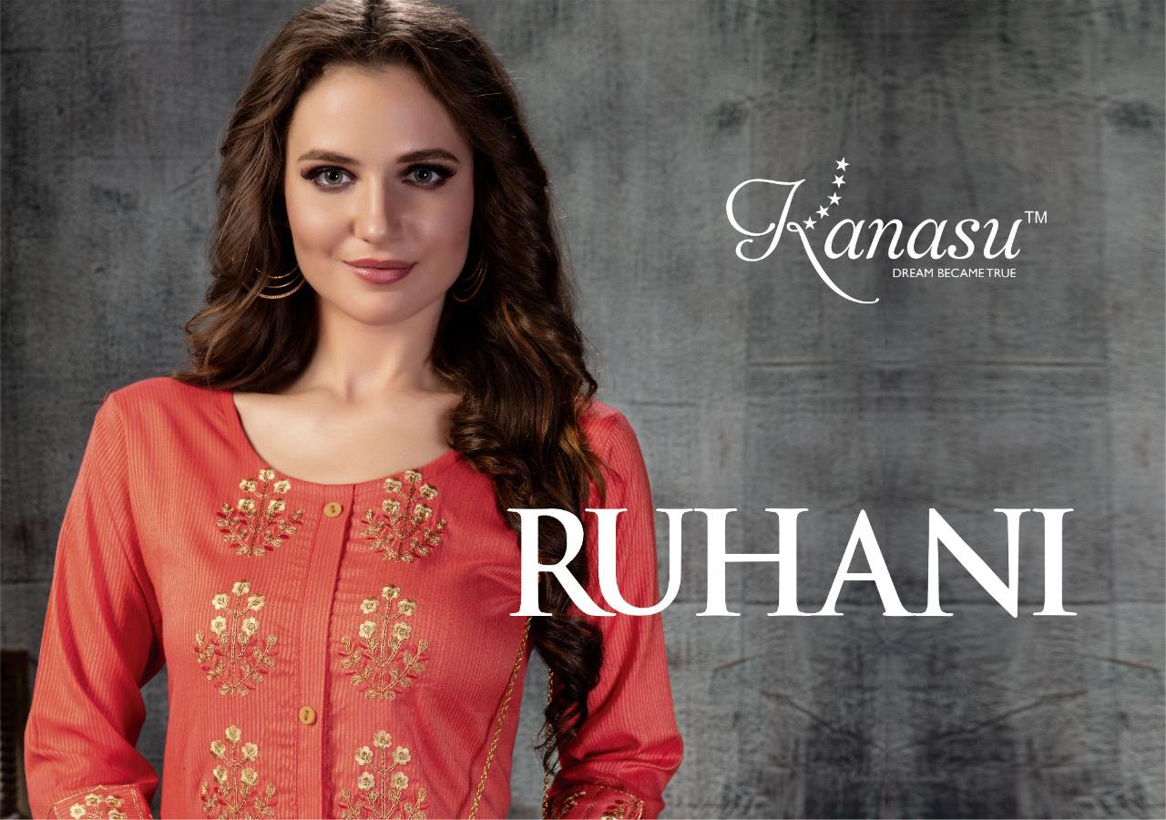 Ruhani By Kanasu Rayon Straight Work Fancy Casual Kurti Wholesaler