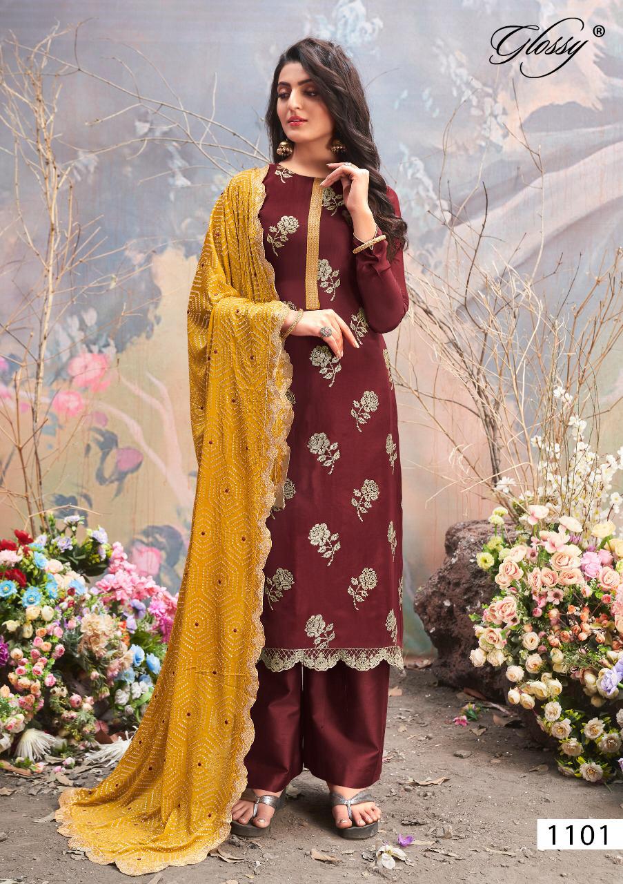 Shahida By Glossy Charming Look Embroidery Work Viscose Upada Wedding Wear Heavy Suits