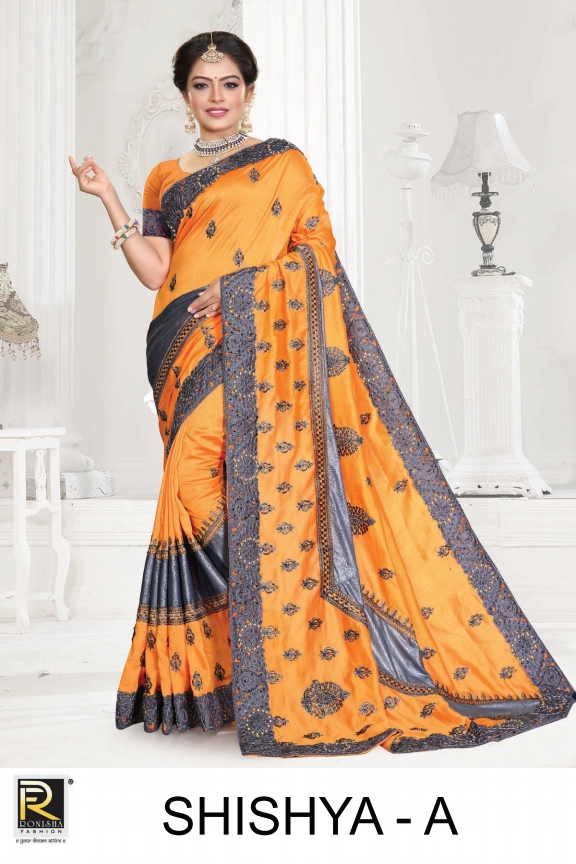 Shishya By Ranjna Saree Embroidery With Cut Pest Vichitra Silk Elegant Look Saree Trader