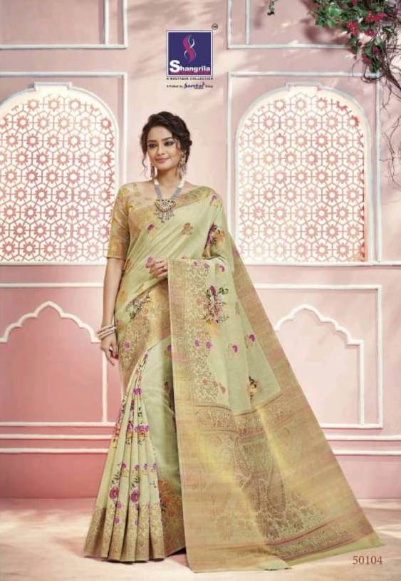 Spring Digital Linen By Shangrila Digital Floral Prints Soft Jacquard Saree At Wholesale Price