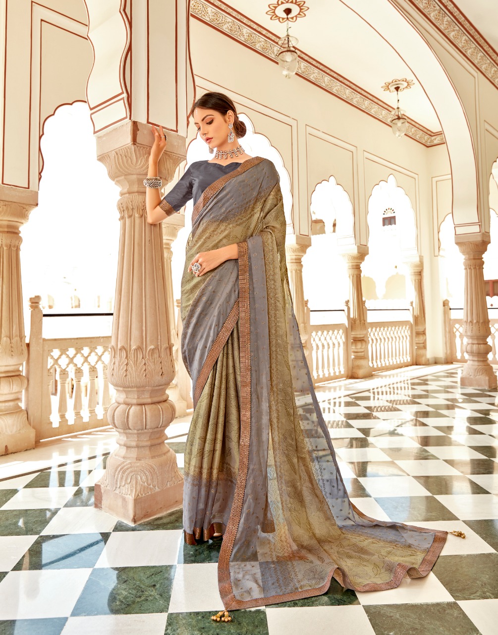 Sutra By Vallabhi Chiffon Brasso Printed Classy Look Elegant Saree