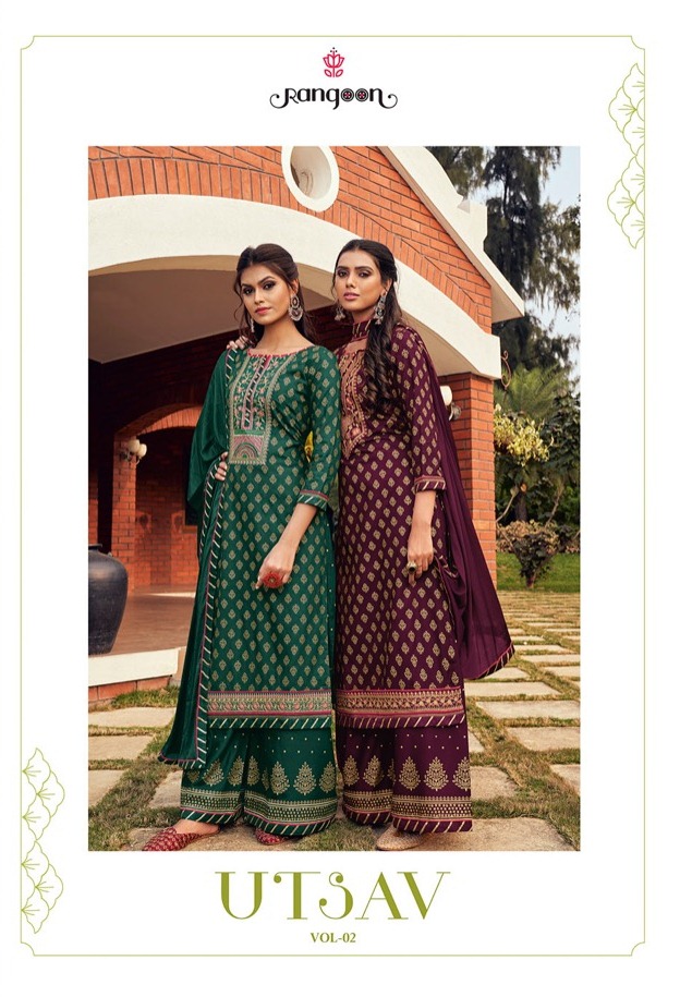 Utsav Vol 2 By Rangoon Heavy Rayon Print Designer Wedding And Party Wear Salwar Suits