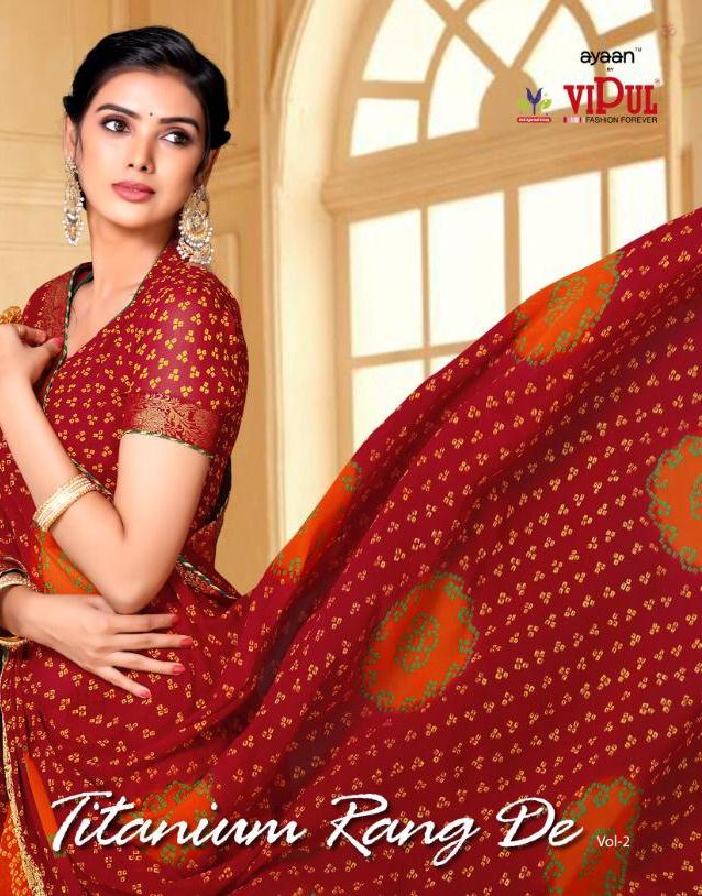 Vipul Titanium Rang De Vol 2 Traditional Indian Culture Wear Bandhej Print Georgette Saree