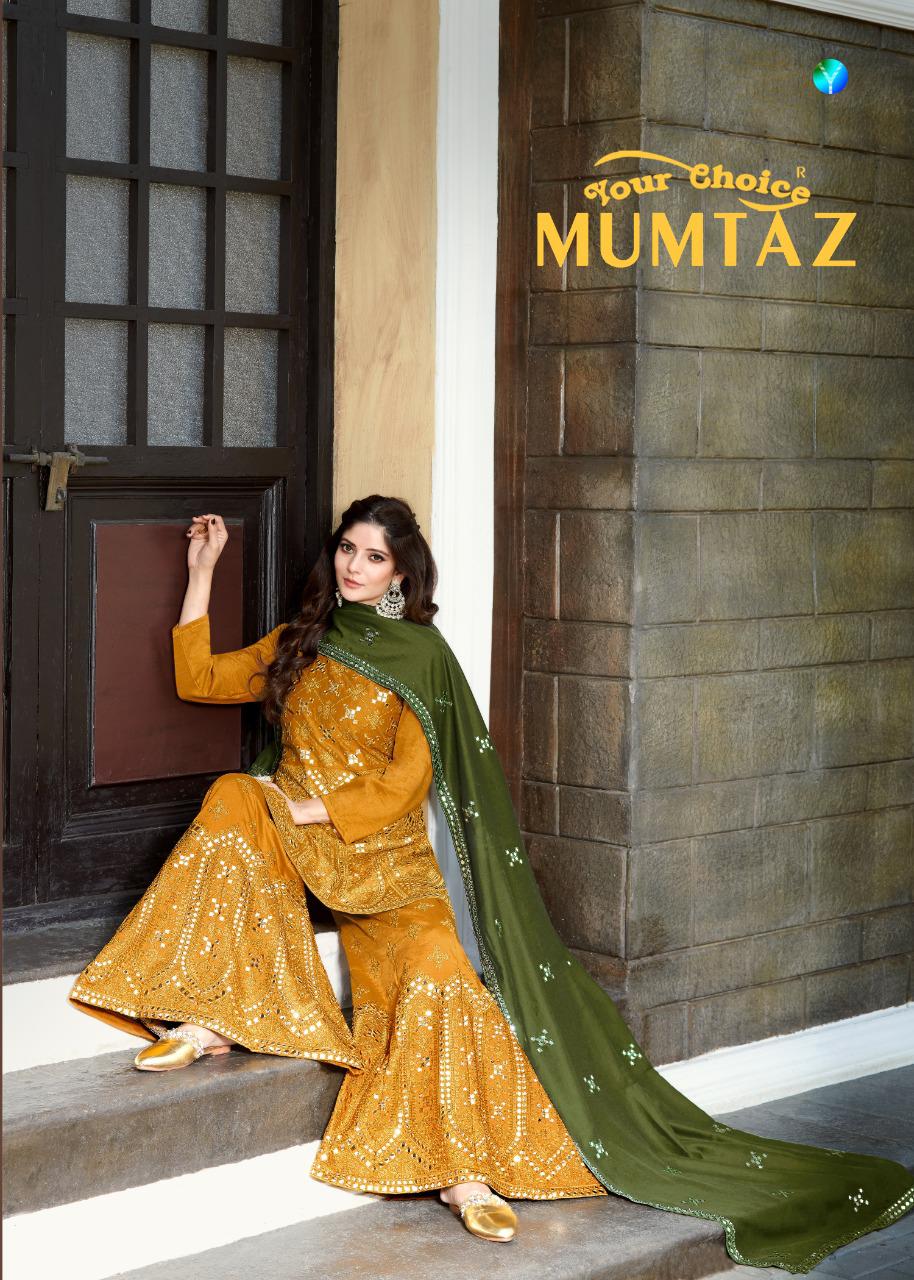 Your Choice Mumtaz Party And Wedding Wear Silk Chinon Sarara Style Salwar Suits